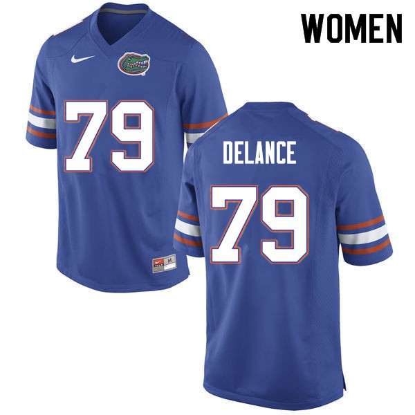 Women #79 Jean DeLance Florida Gators College Football Jersey Blue